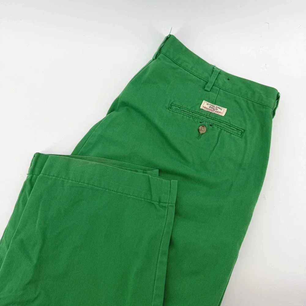 Polo Ralph Lauren Mens Classic Chino Green Pants 36x32 Cotton Twill Straight Leg